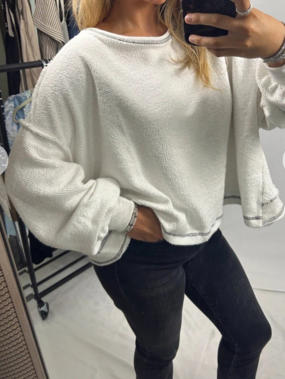 BUCKETLIST Open Back Oversized Top Contrast Stitching.